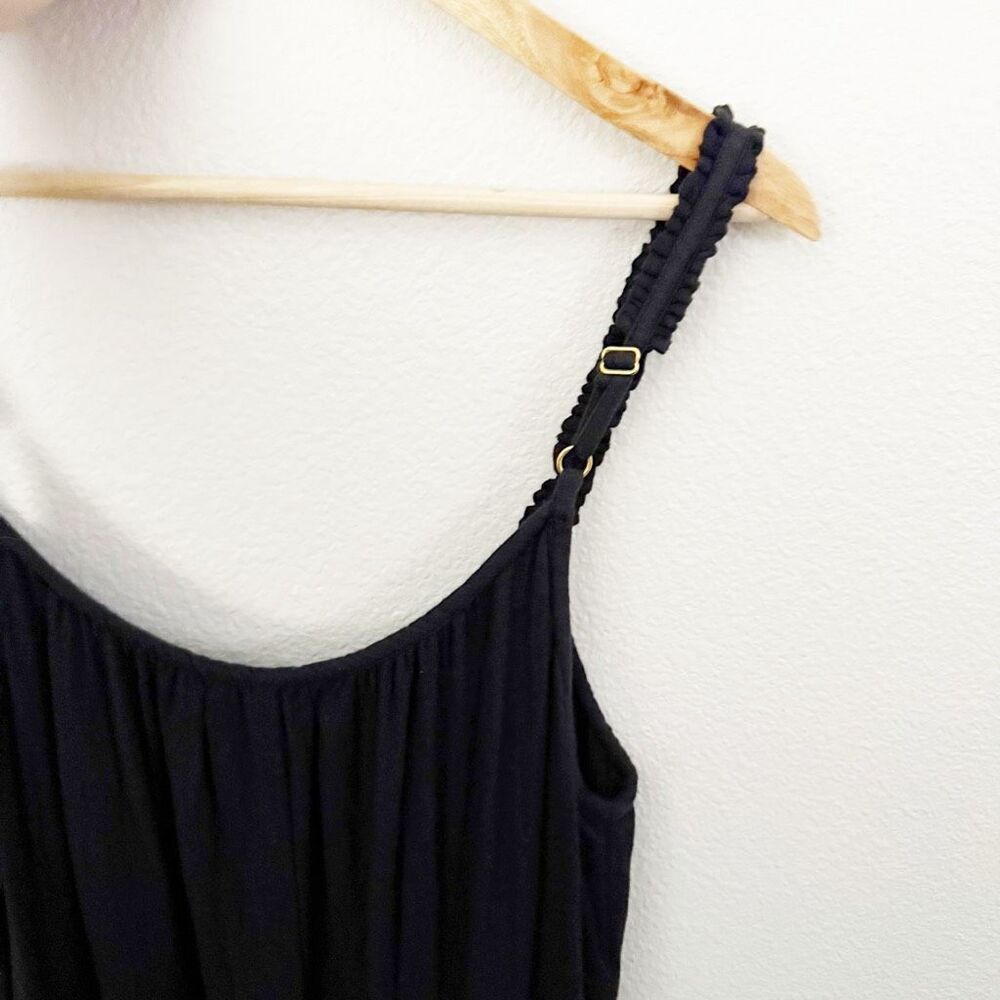 ASPIGA | Frankie Midi Dress Organic Cotton Black Ruffle Strap Gold | Size Large - Picture 11 of 13